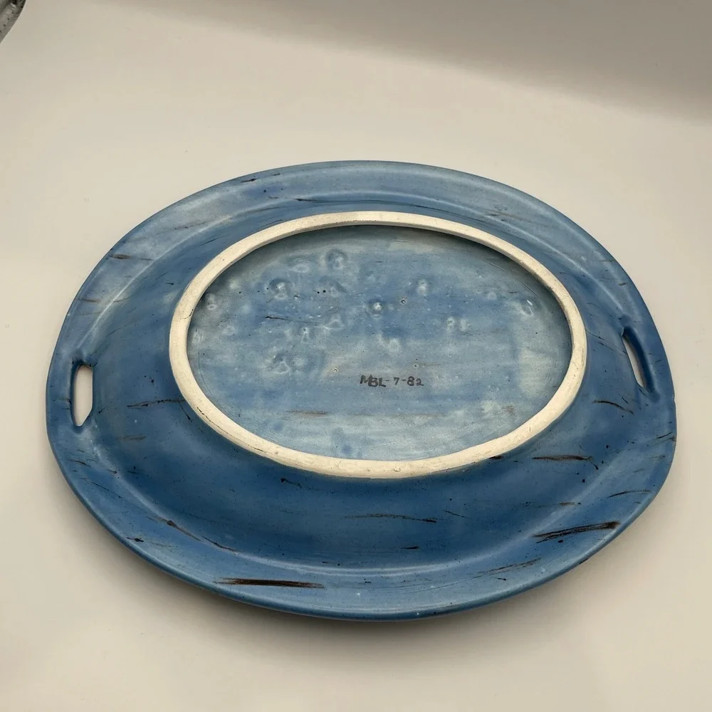 Vintage Blue Ceramic Give Us This Day Our Daily Bread Tray Platter 1982 MBL